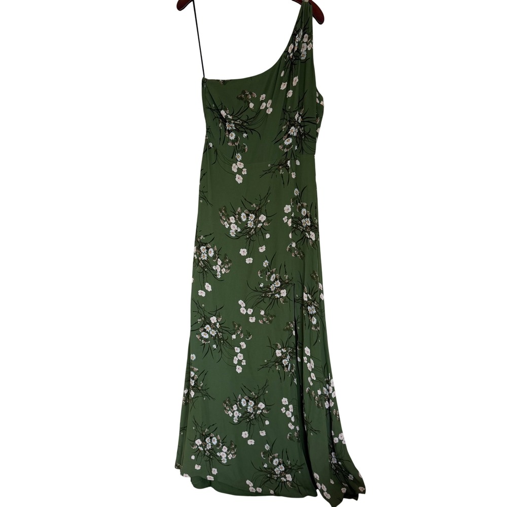 Reformation Evelyn One Shoulder Maxi Dress 10 Green Floral Print Front Slit $349 - Picture 4 of 8